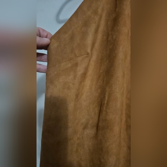 FAB'RIK Faux suede tan halter stretch top. Size Small NWT - Picture 8 of 9